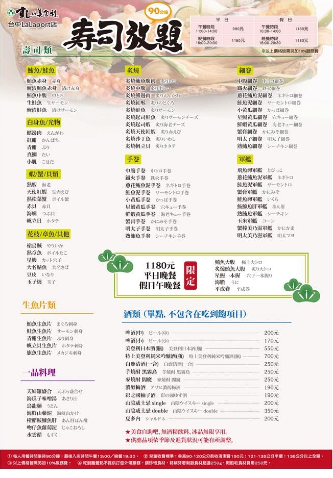 台中東區｜美登利壽司．4/10起壽司自助吧吃到飽，超過70種壽司現點現做 @飛天璇的口袋